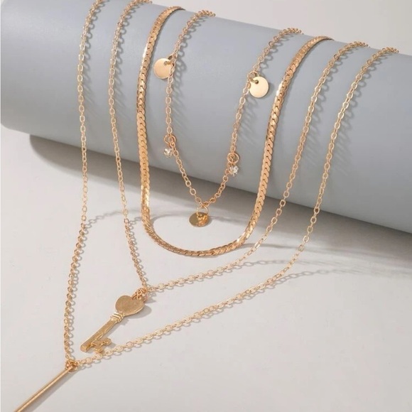 Gold Key & Bar Layered Necklace - Picture 3 of 3